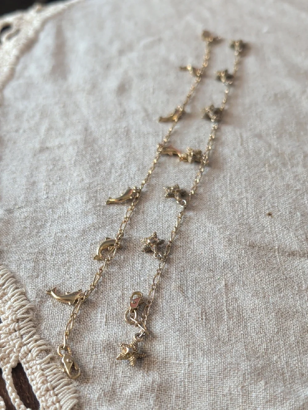 Vintage Dolphin & Star Charm Necklace Gold Tone Coastal Y2K Bracelet / Anklet